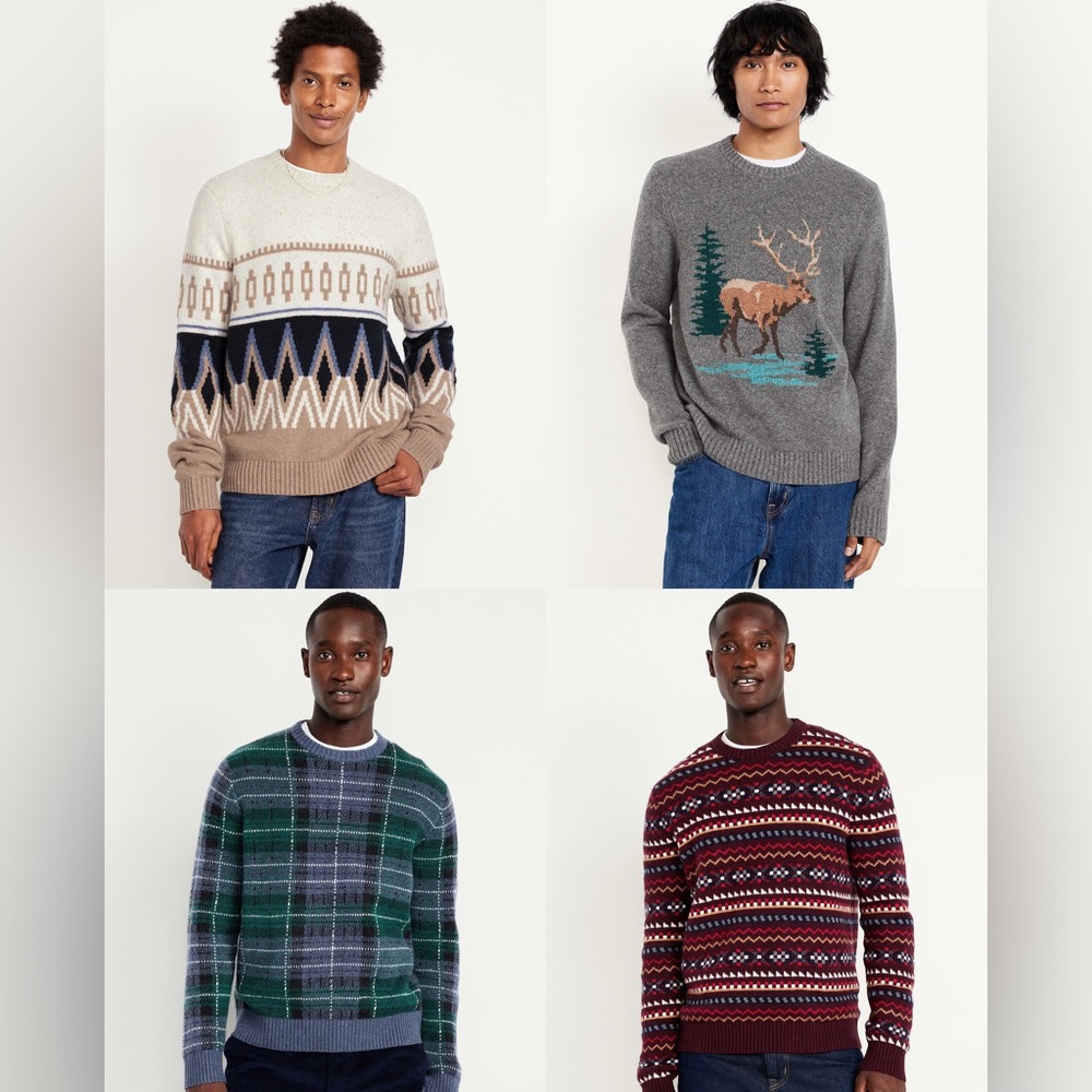 Old Navy SoSoft Sweater Bundle • 4 NWT Men’s Large • Fair Isle Plaid Moose